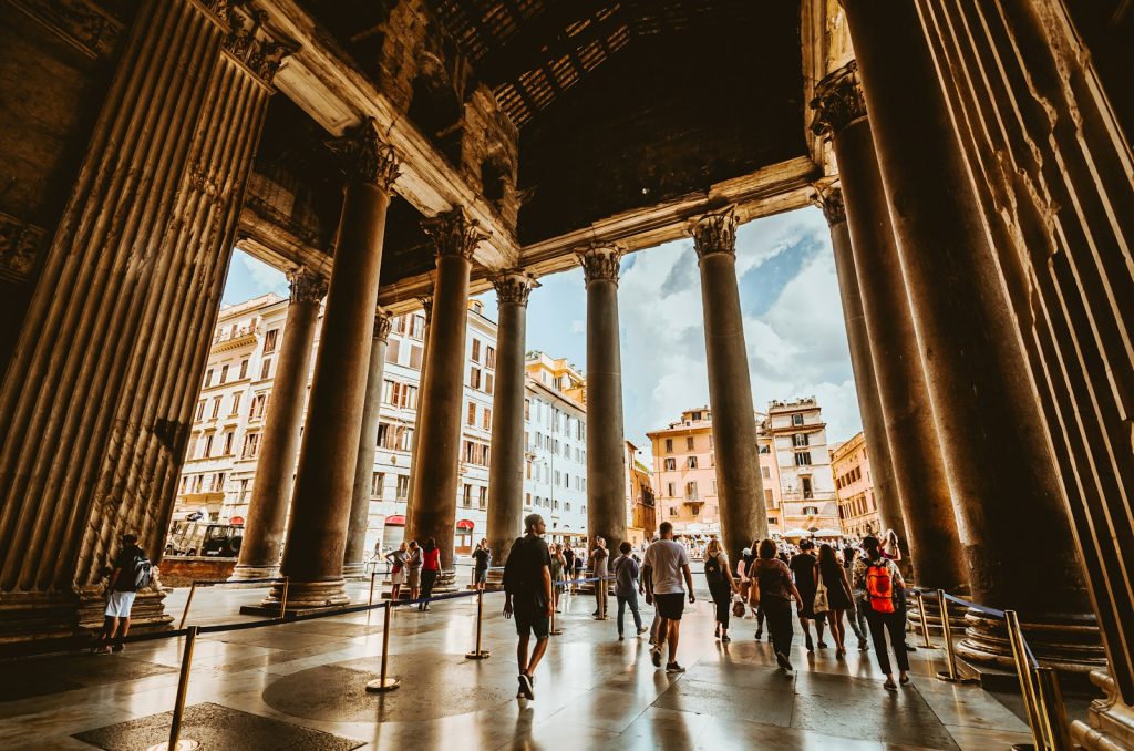 people walking through gray floor tiles Pantheon